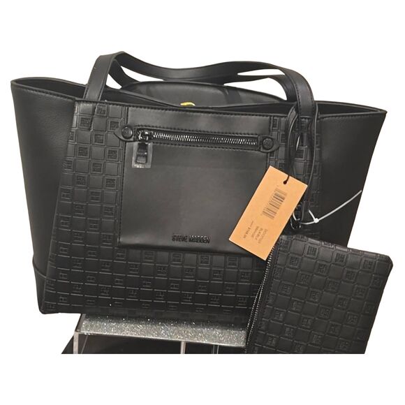 Steve Madden BMagie Block Logo Tote Bag- Black - Picture 2 of 11